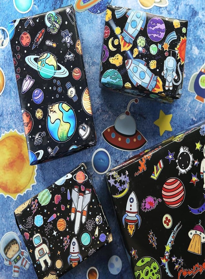 Geluode Outer Space Wrapping Paper for Boy Girl Kids, Astronauts Rockets Satellites Probes Planets Pattern Space Galaxy Wrapping Paper, 8 Sheets Folded Flat 20x28 Inches for Space Sky Fanatics Birthday Party - Image 4